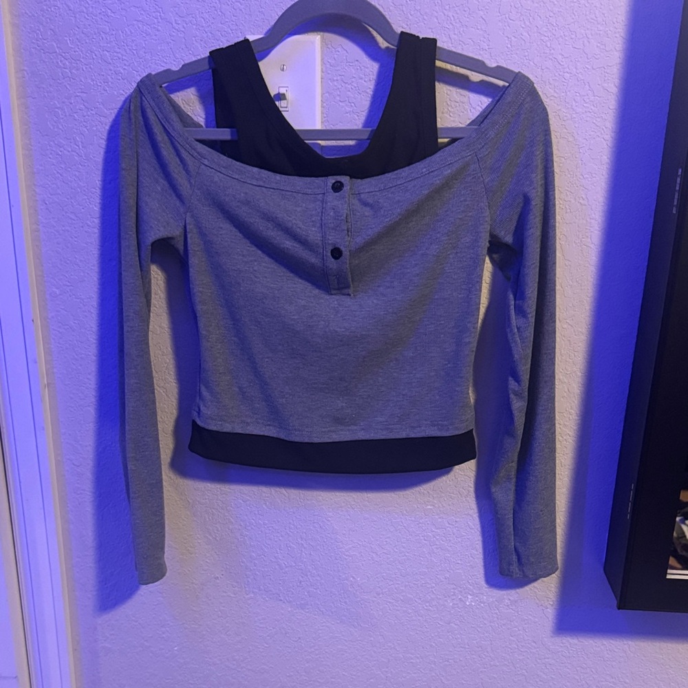 Gray Off-Shoulder Buttoned Women's Top